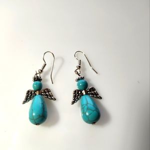 Handmade Silver and Howlite Turquoise Angel Earrings